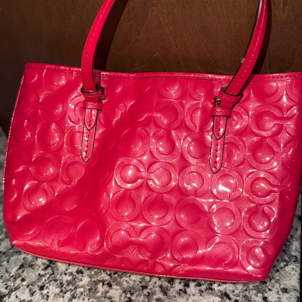 Coach Y2K Vibrant Pink Embossed Small Tote with Gold Accents - Picture 9 of 13